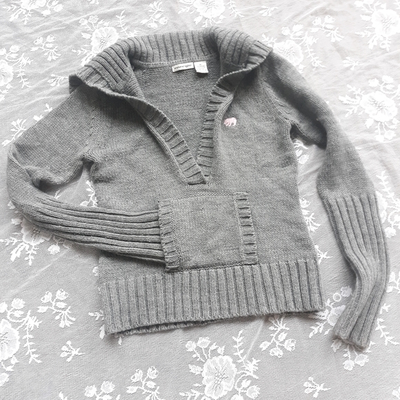 Gray Foldover Sailor Collar Sweater Pink Logo M - Picture 1 of 8